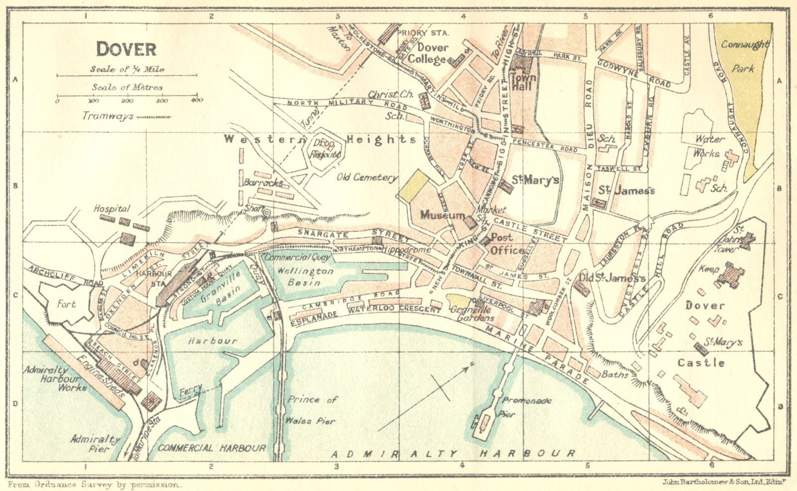 KENT. Dover Town Plan 1924 old antique vintage map chart